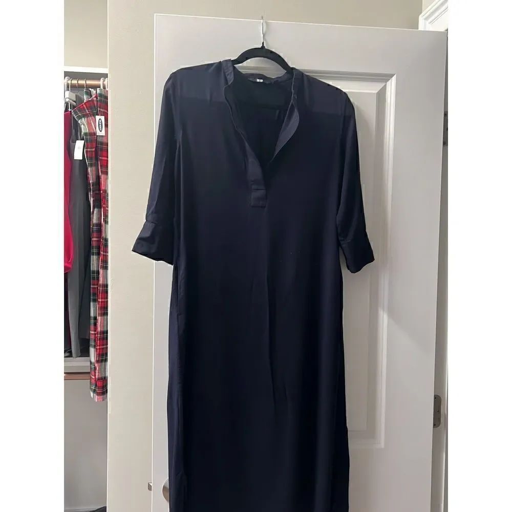 Uniqlo Black Midi Button Down Shirt Dress XS